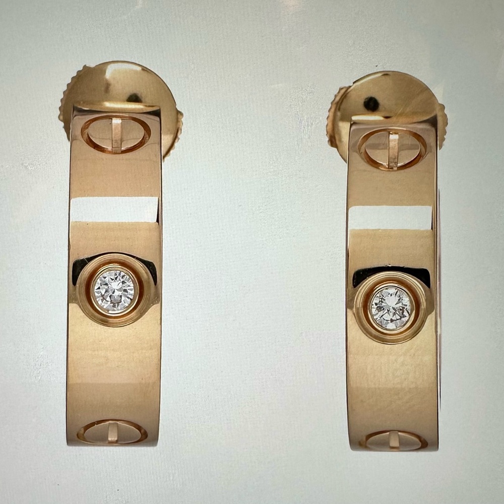 Cartier Classic LOVE hoop earrings 18k yellow gold 2 diamond 5.5mm